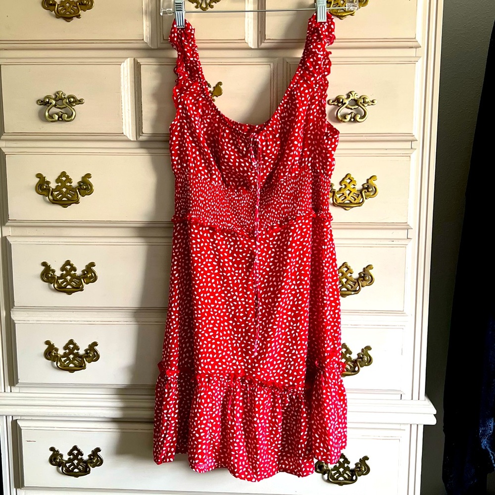 Red and white polka dot summer dress 👗